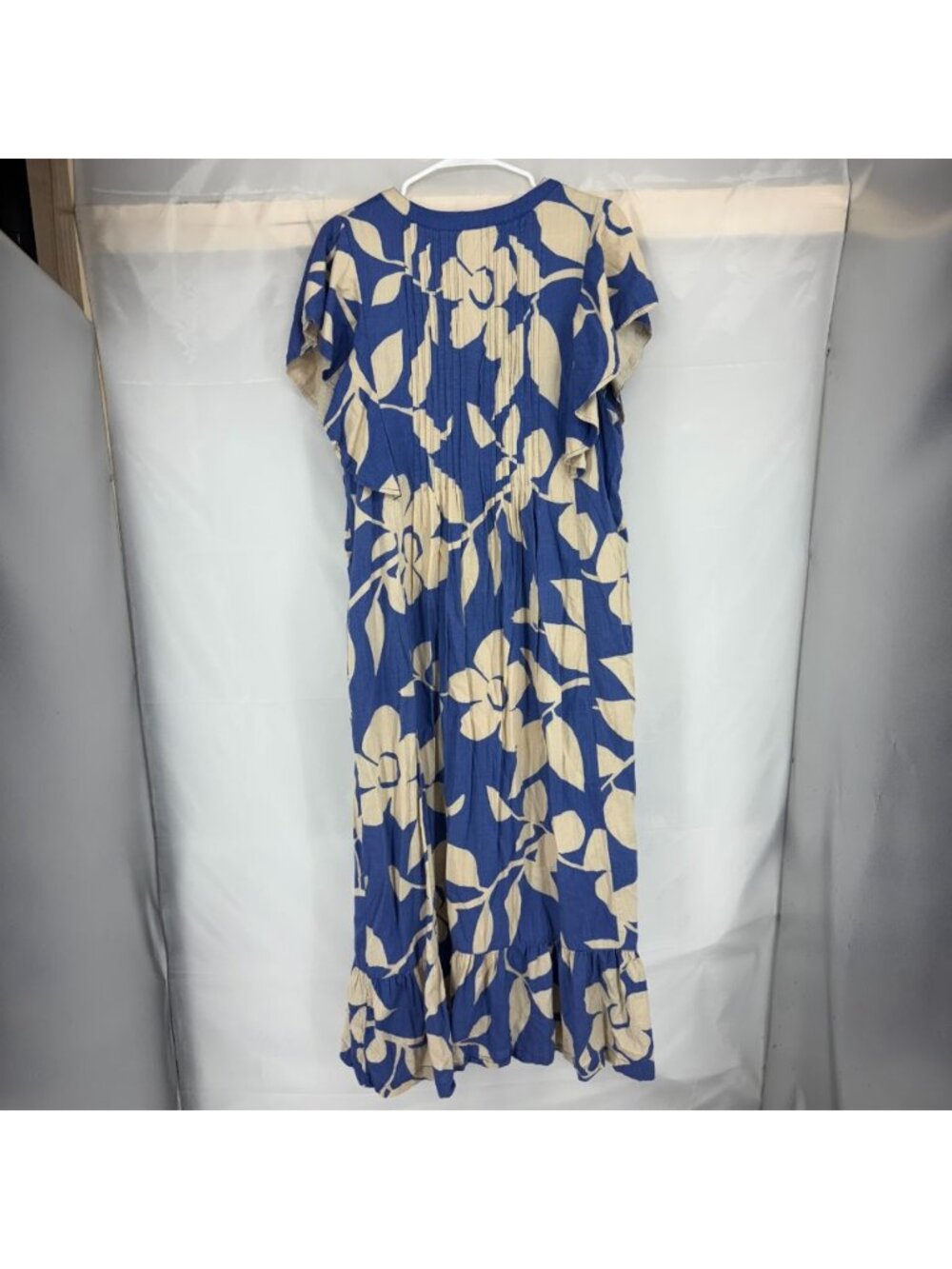 Maeve Anthropologie Women L Cassandra Maxi Dress Blue Tan Floral Flowy Bohemian - Picture 3 of 10
